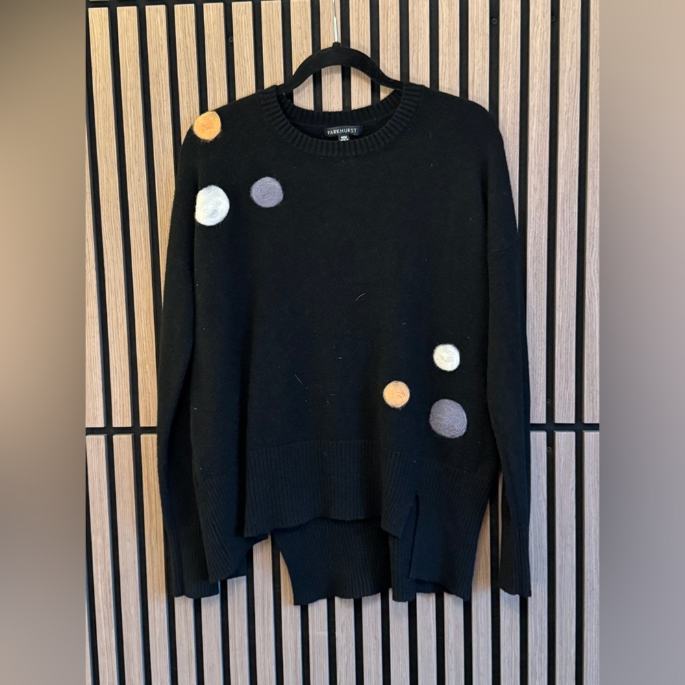 Parkhurst Black Crewneck Sweater with Cream, Blue, Mustard Dot Details